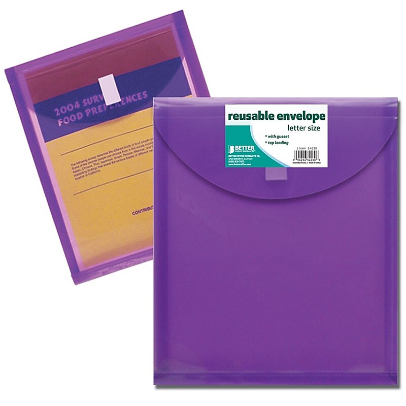 Better Office Plastic File Pocket, 4" Expansion, Letter Size, Assorted, 24/Pack (34030-V) image 1