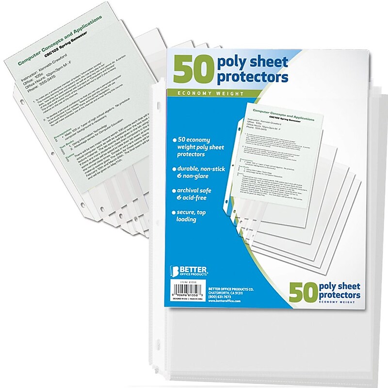 Better Office Products Economy Weight Sheet Protectors;  12/Pack (81350-50PK) image 1