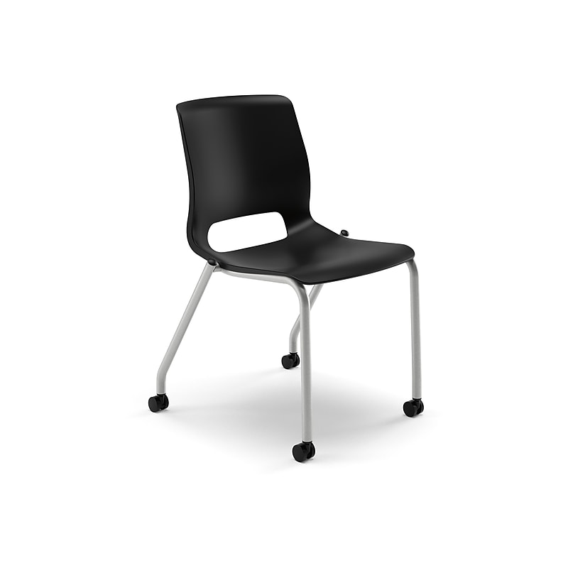 HON Motivate Stacking Chair, Onyx Shell, Textured Platinum Frame, 2 per Carton image 1