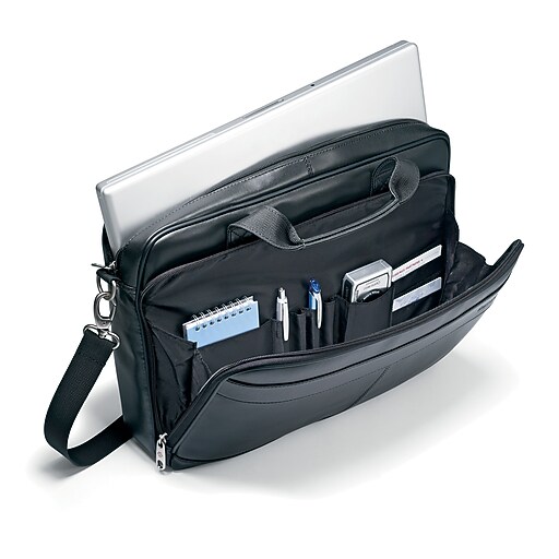 Samsonite Leather Slim Briefcase, Black Staples