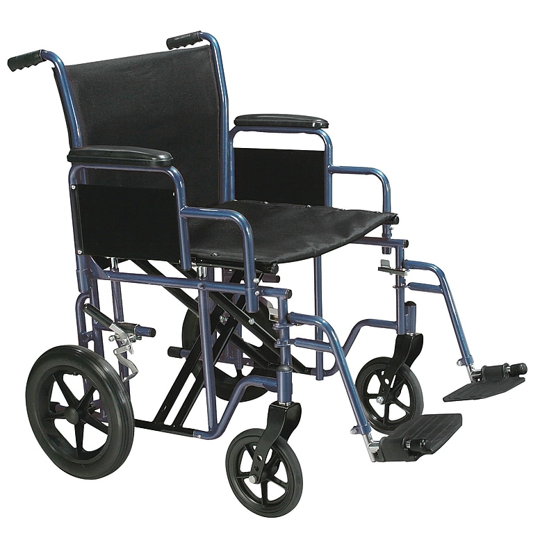 Drive Medical Bariatric Heavy‑Duty Transport Wheelchair, 22" Seat Width, Removable Desk Arms, Blue (BTR22-B) image 1