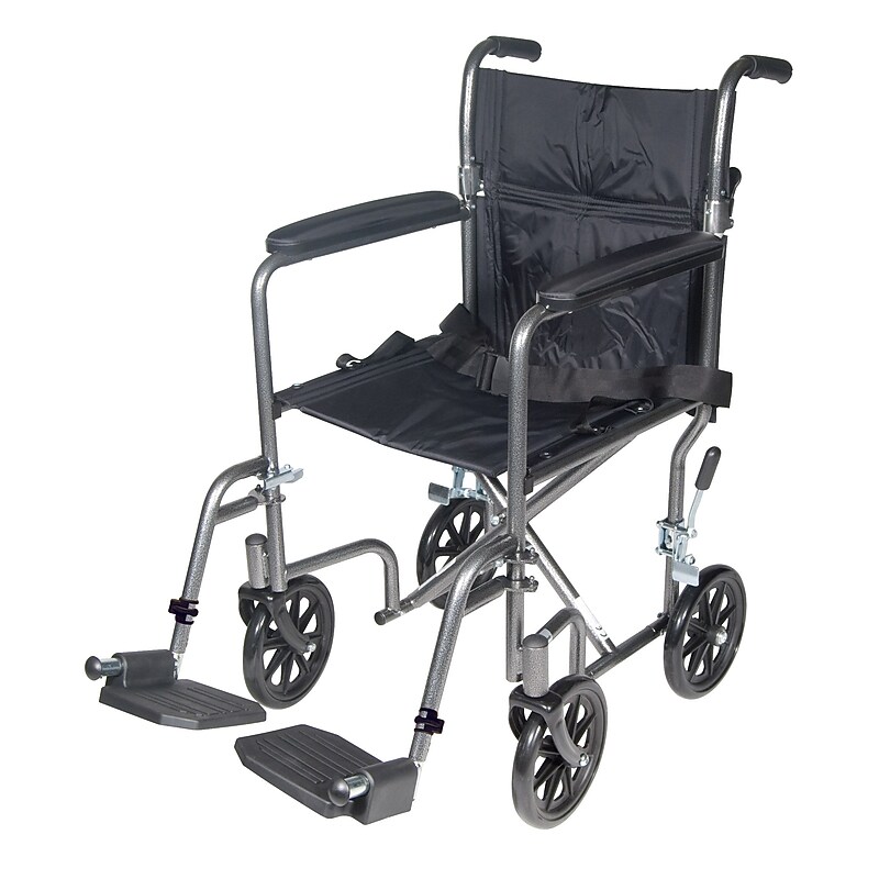 Drive Medical Transport Wheelchair, 19" Seat Width, Fixed Full Arms, Silver Vein (TR39E-SV) image 1