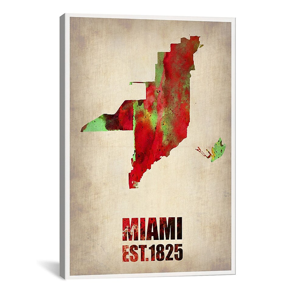 iCanvas Miami Watercolor Map by Naxart Graphic Art on Wrapped Canvas; 41 H x 27 W x 1.5 D