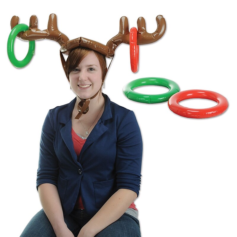 Beistle 27" & 7 1/4" Inflatable Reindeer Ring Toss; 2/Pack image 1