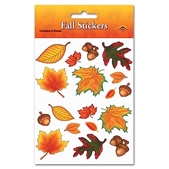 Beistle 4 3/4" x 7 1/2" Fall Leaf Sticker, 4 Sheets/Pack, 28 Packs