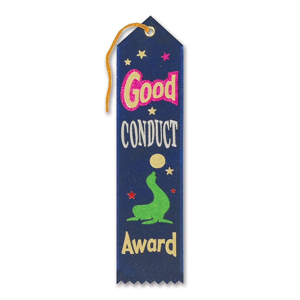 Beistle 2 x 8 Good Conduct Award Ribbon, Dark Blue, 9/Pack