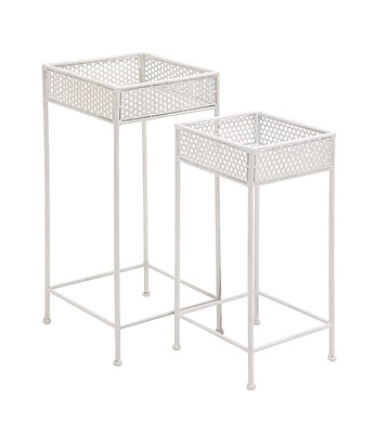 Woodland Imports 2 Piece Plant Stand Set; White