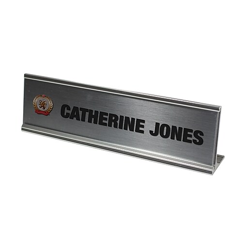 The Mighty Badge Sign Collections 2" x 8" Inkjet Standard Desk Plate, Silver, 6/Pack Staples