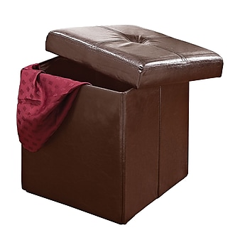 Simplify Faux Leather Cube Storage Ottoman, Chocolate (F-0625-CHOCO)
