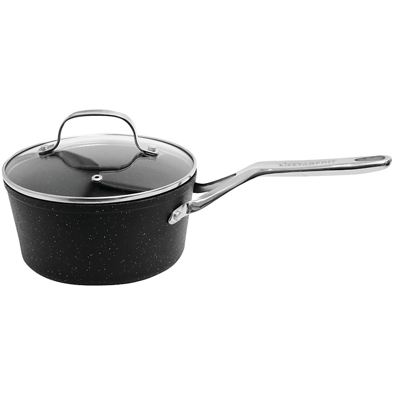 Starfrit THE ROCK Aluminum 3 Qt. Saucepan with Glass Lid, Black (060316-004-0000) image 1