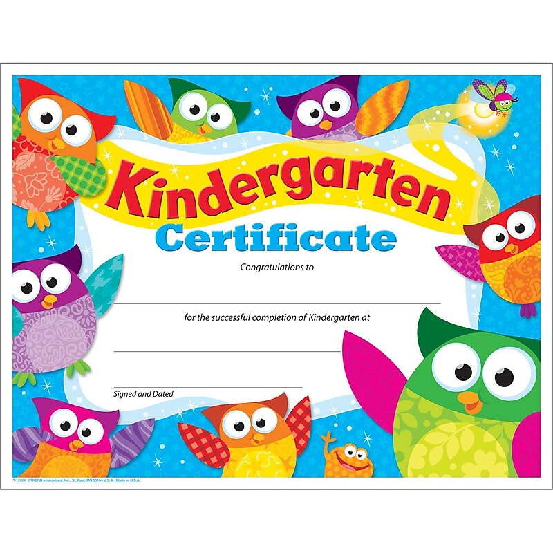 Trend Kindergarten Certificate Owl-Stars!, 30 CT (T-17009) image 1
