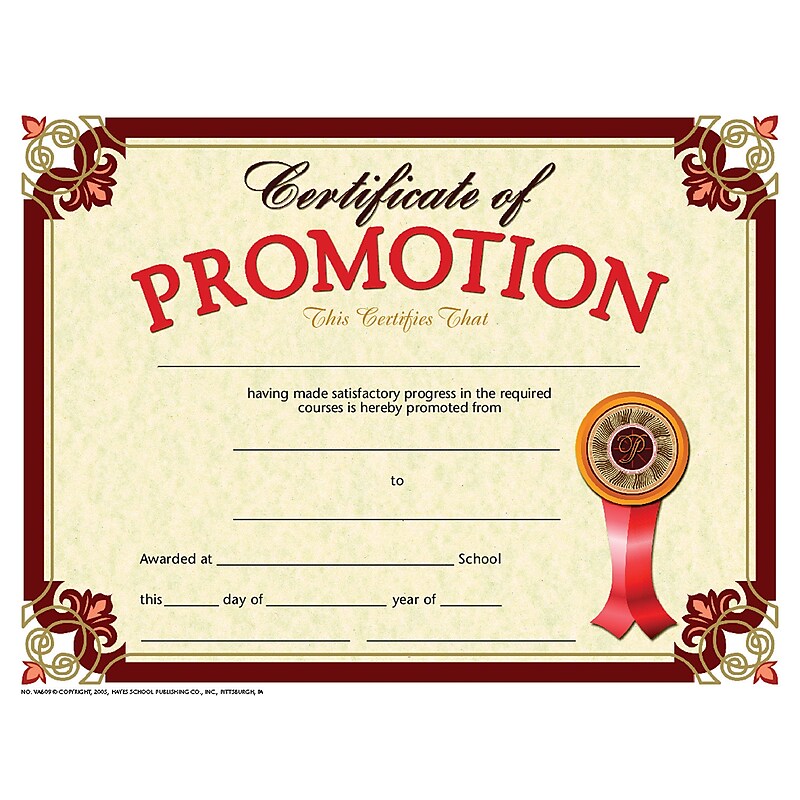 Hayes Certificate of Promotion, 8.5" x 11", 30/Pack, 3 Packs/Bundle (H-VA609-3) image 1
