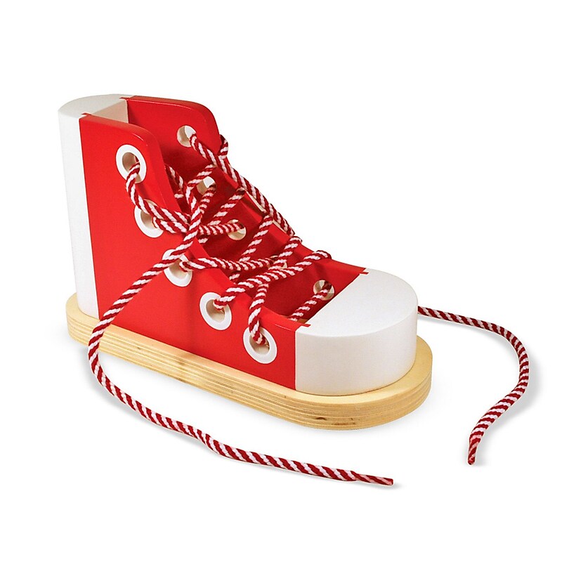 Melissa & Doug Wood Lacing Sneaker, Red/White (LCI3018) image 1