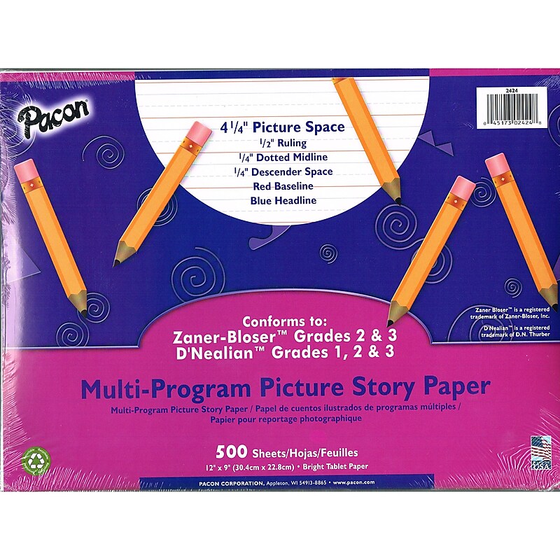 Pacon Picture Paper, 1/2" Ruled, 1/4" Dotted Line, 12" x 9", 500/PK image 1