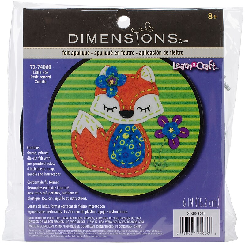 Dimensions Learn-A-Craft Little Fox Felt Applique Kit, 6" Round (72-74060) image 1