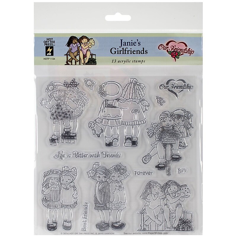Hot Off The Press Janie's Girlfriends Acrylic Stamp Set, 8" x 8", White/Black (HOP1134) image 1