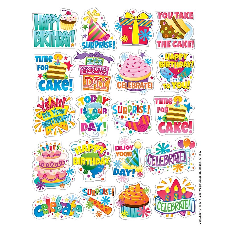 Eureka Theme Sticker, Birthday, 120/Pack (EU-655062) image 1