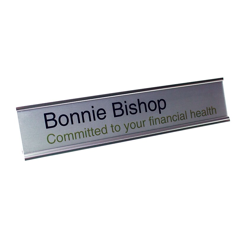 The Mighty Badge Sign Collections 2" x 10" Laser Large Desk Plate, Silver, 6/Pack image 1