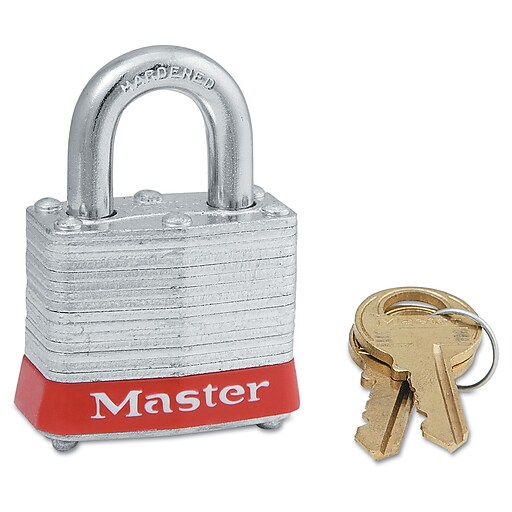 Master Lock® 4 Pin Keyed Alike Laminated Padlock With Red Bumper, 6/Box