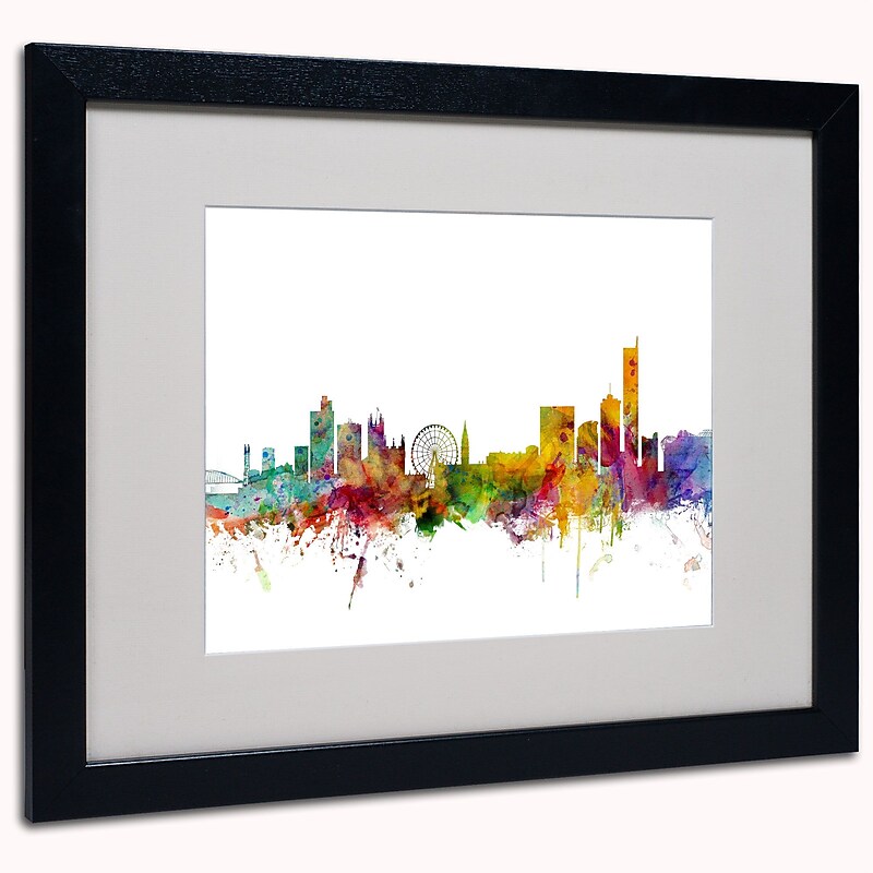 Trademark Michael Tompsett "Manchester England Skyline II" Art, White Matte W/Black Frame, 16" x 20" image 1