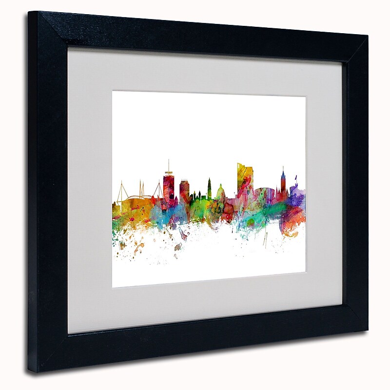 Trademark Michael Tompsett "Cardiff Wales Skyline II" Art, White Matte W/Black Frame, 11" x 14" image 1