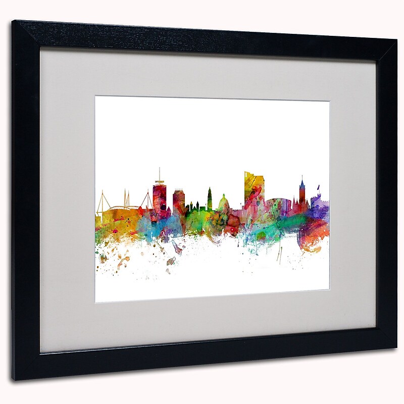 Trademark Michael Tompsett "Cardiff Wales Skyline II" Art, White Matte W/Black Frame, 16" x 20" image 1