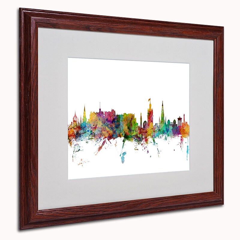 Trademark Michael Tompsett "Edinburgh Scotland Skyline II" Art, White Matte W/Wood Frame, 16" x 20" image 1