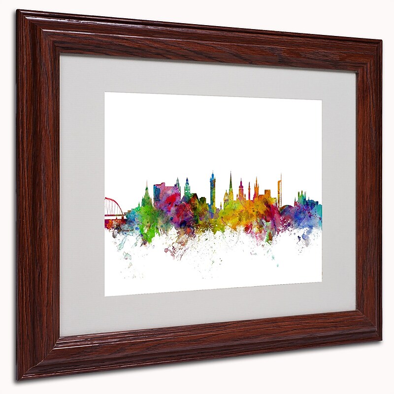 Trademark Michael Tompsett "Glasgow Scotland Skyline II" Art, White Matte W/Wood Frame, 11" x 14" image 1