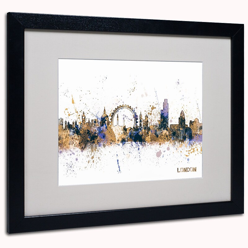 Trademark Michael Tompsett "London England Skyline II" Art, White Matte W/Black Frame, 16" x 20" image 1