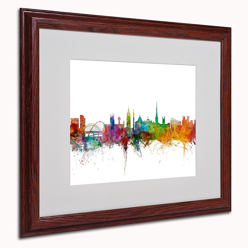 Trademark Michael Tompsett "Newcastle England Skyline II" Art, White Matte W/Wood Frame, 16" x 20" image 1