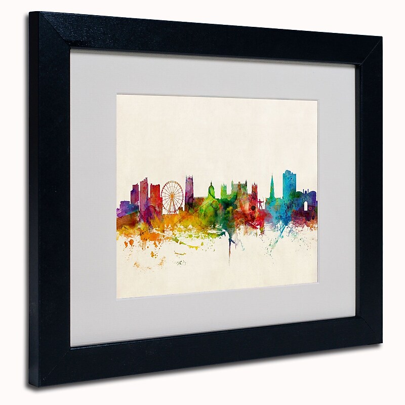 Trademark Michael Tompsett "Nottingham England Skyline" Art, White Matte W/Black Frame, 11" x 14" image 1