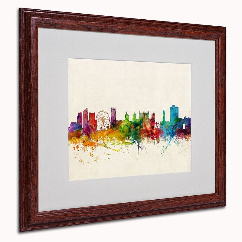 Trademark Michael Tompsett "Nottingham England Skyline" Art, White Matte W/Wood Frame, 16" x 20" image 1