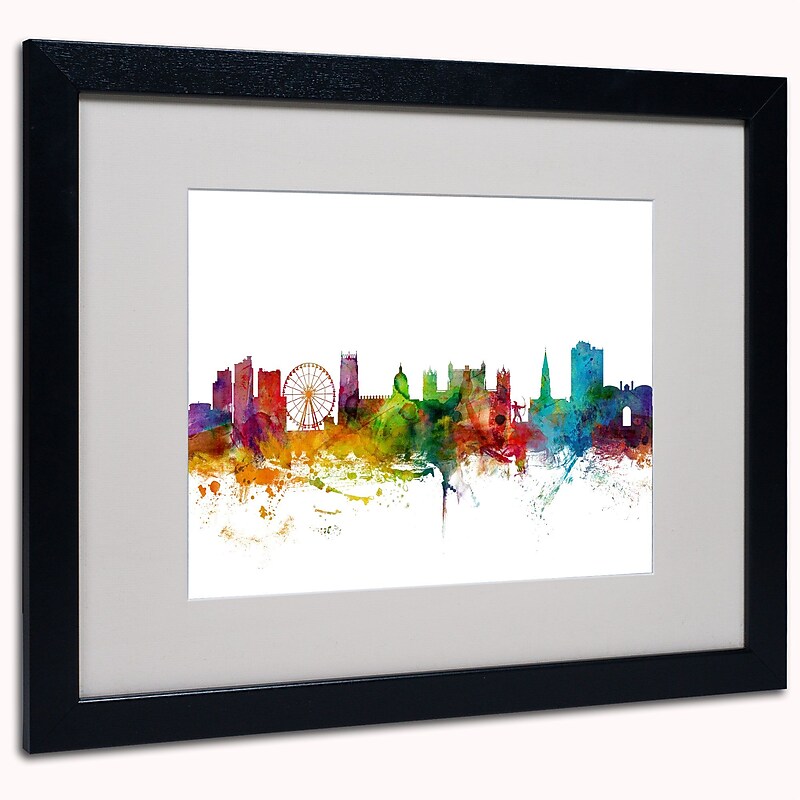 Trademark Michael Tompsett "Nottingham England Skyline II" Art, White Matte W/Black Frame, 16" x 20" image 1