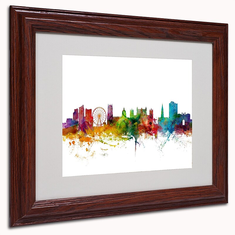 Trademark Michael Tompsett "Nottingham England Skyline II" Art, White Matte W/Wood Frame, 11" x 14" image 1