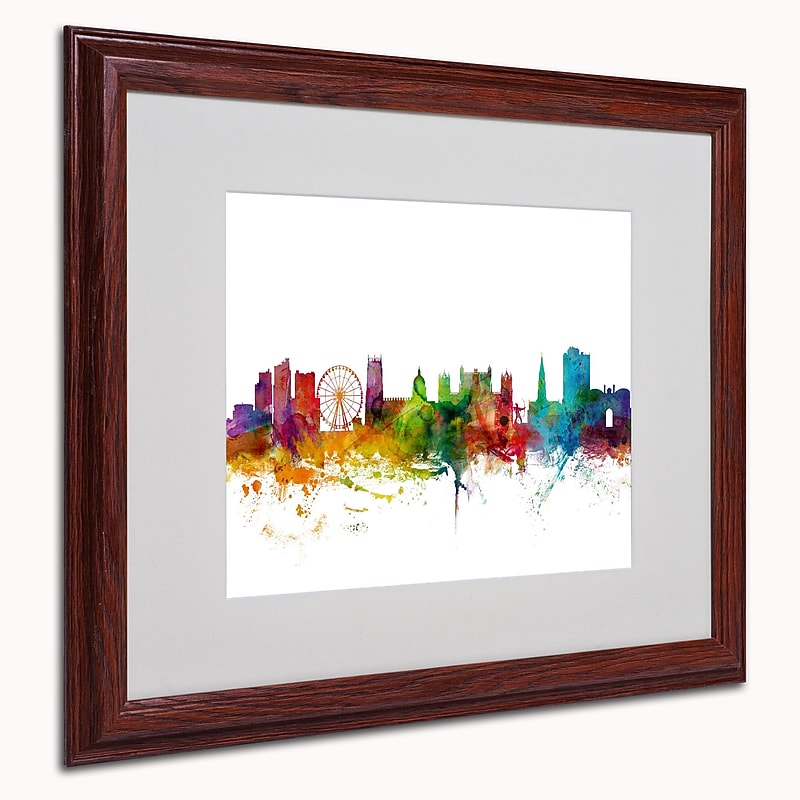Trademark Michael Tompsett "Nottingham England Skyline II" Art, White Matte W/Wood Frame, 16" x 20" image 1