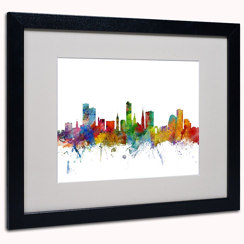 Trademark Michael Tompsett "Leicester England Skyline II" Art, White Matte W/Black Frame, 16" x 20" image 1