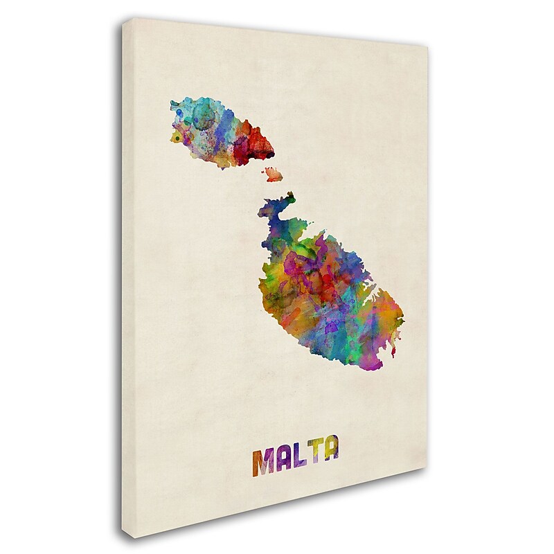 Trademark Michael Tompsett "Malta Watercolor Map" Gallery-Wrapped Canvas Art, 24" x 32" image 1