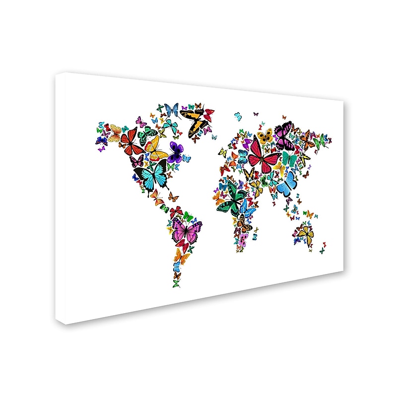 Trademark Michael Tompsett "Butterflies Map of the World" Gallery-Wrapped Canvas Art, 22" x 32" image 1