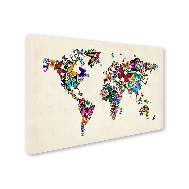 Trademark Michael Tompsett "Butterflies Map of the World II" Gallery-Wrapped Canvas Art, 30" x 47" image 1