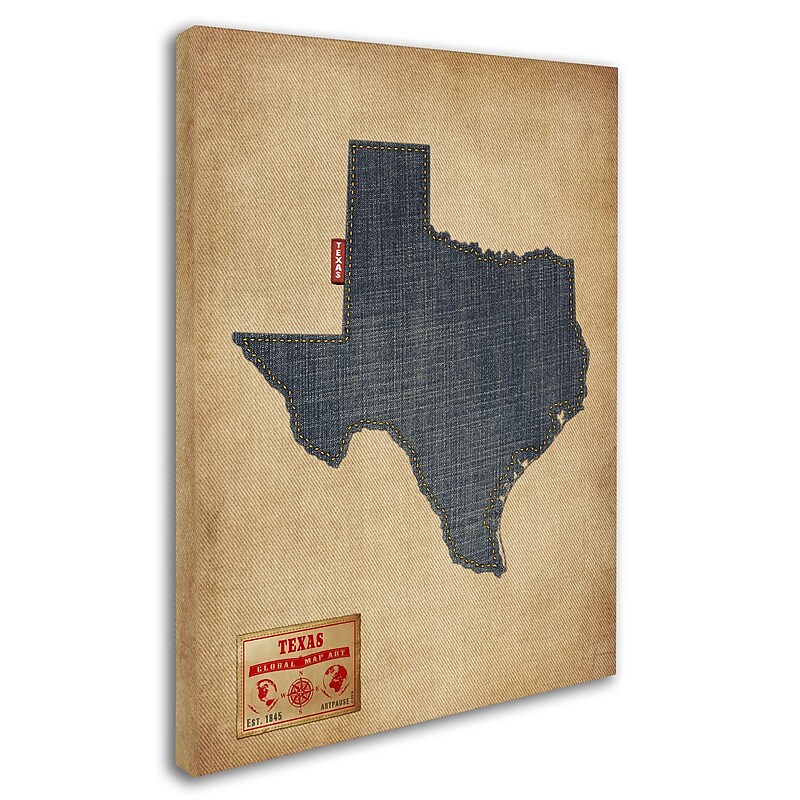 Trademark Michael Tompsett "Texas Map Denim Jeans Style" Gallery-Wrapped Canvas Art, 35" x 47" image 1