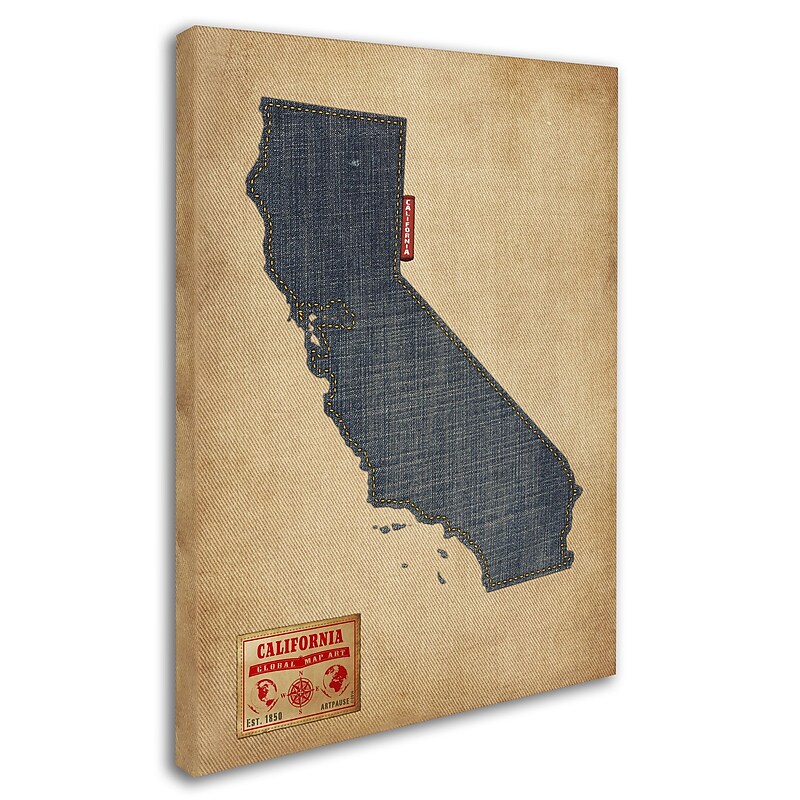 Trademark Michael Tompsett "California Map Denim Jeans Style" Gallery-Wrapped Canvas Art, 35" x 47" image 1