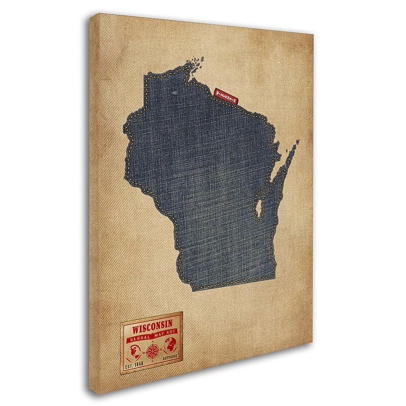Trademark Michael Tompsett "Wisconsin Map Denim Jeans Style" Gallery-Wrapped Canvas Art, 35" x 47" image 1