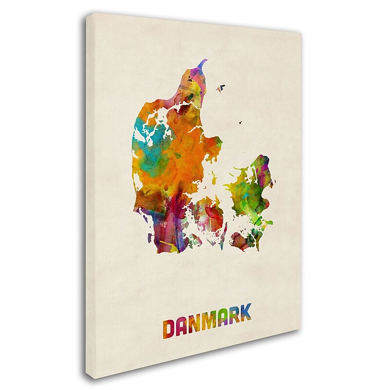 Trademark Michael Tompsett "Denmark Watercolor Map" Gallery-Wrapped Canvas Art, 35" x 47" image 1