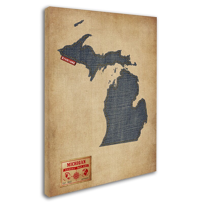 Trademark Michael Tompsett "Michigan Map Denim Jeans Style" Gallery-Wrapped Canvas Art, 35" x 47" image 1