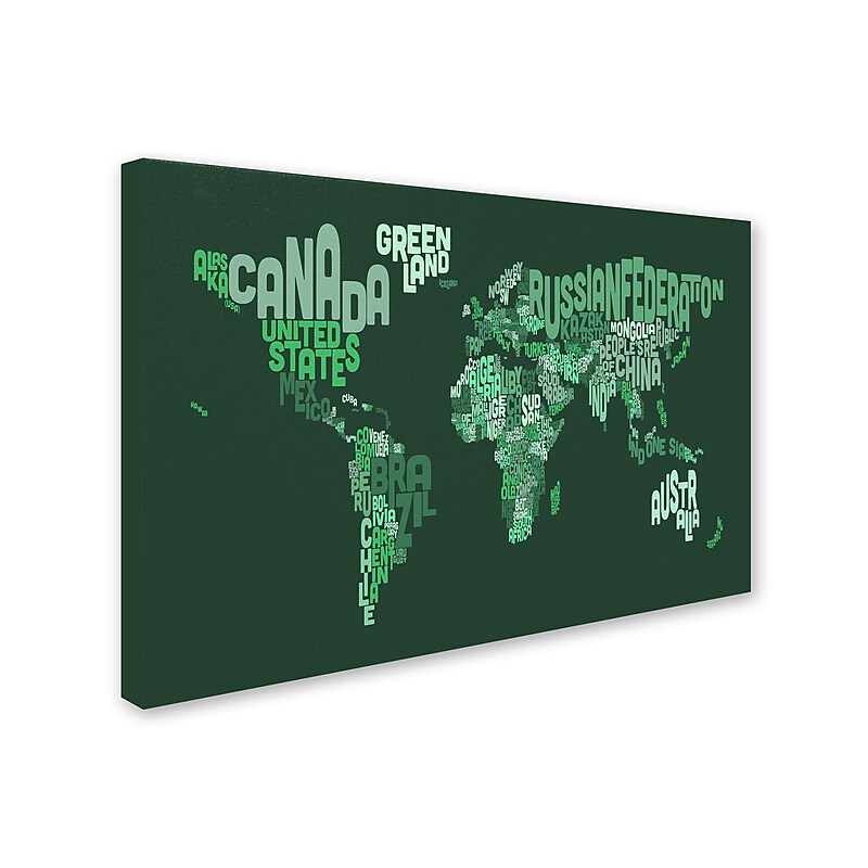 Trademark Michael Tompsett "Text Map of the World" Gallery-Wrapped Canvas Art, 16" x 24" image 1