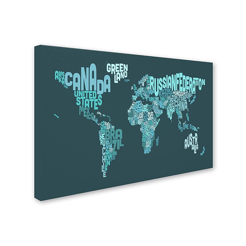 Trademark Michael Tompsett "Text Map of the World II" Gallery-Wrapped Canvas Art, 30" x 47" image 1