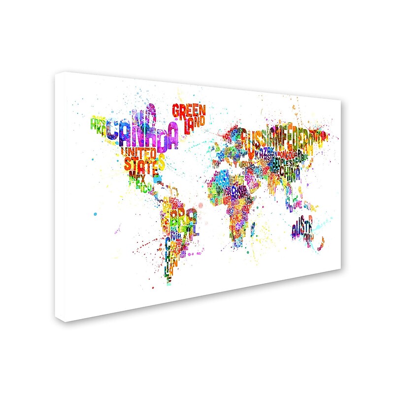 Trademark Michael Tompsett "Text Map of the World III" Gallery-Wrapped Canvas Art, 16" x 24" image 1