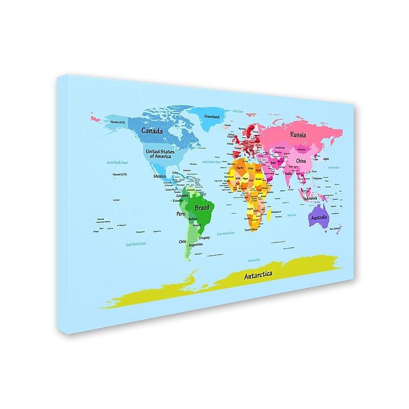 Trademark Michael Tompsett "World Map for Kids" Gallery-Wrapped Canvas Art, 35" x 47" image 1