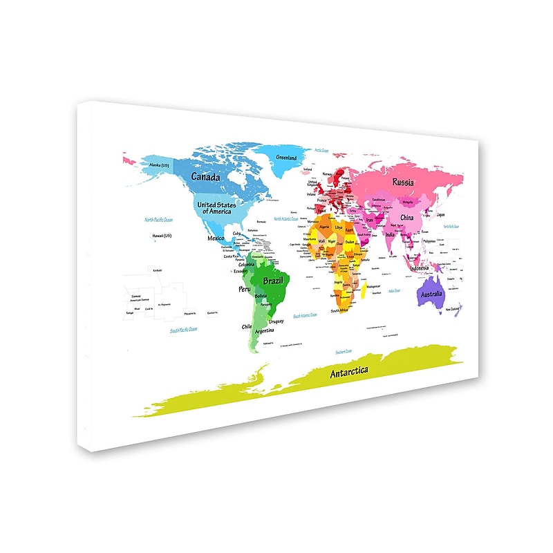 Trademark Michael Tompsett "World Map for Kids II" Gallery-Wrapped Canvas Art, 35" x 47" image 1