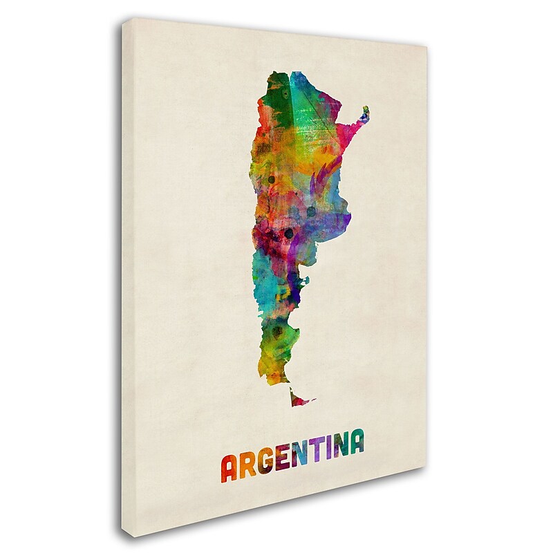 Trademark Michael Tompsett "Argentina Watercolor Map" Gallery-Wrapped Canvas Art, 18" x 24" image 1